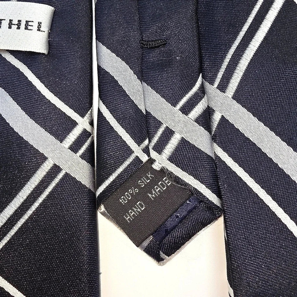 Henry Grethel Men's Black‎ Silver Plaid 100% Silk Hand Made Necktie